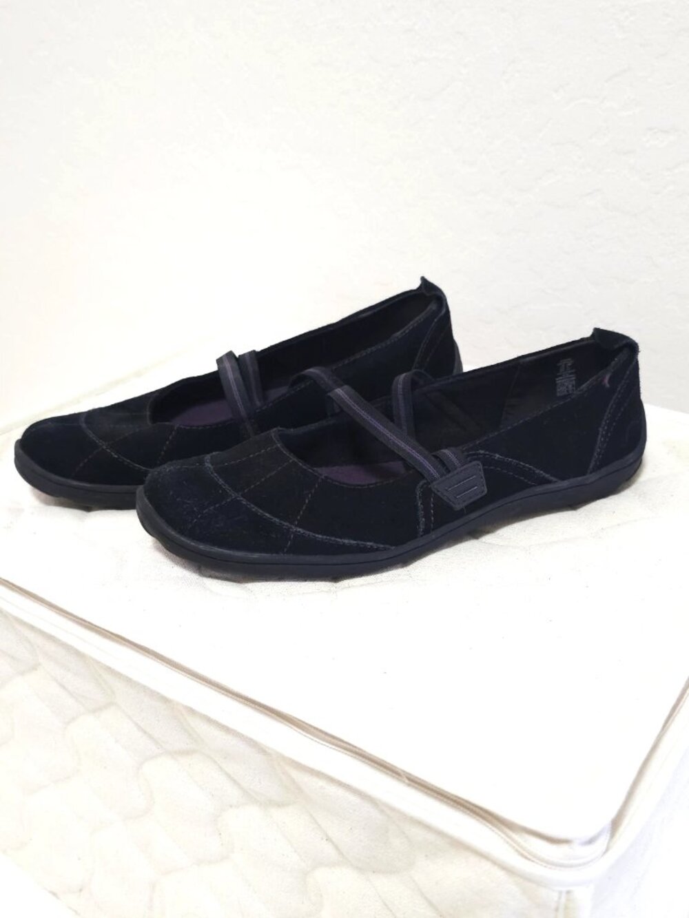 Girls Lands' End 5M Black Purple Mary Jane Loafers Flats Shoes Slip On Elastic